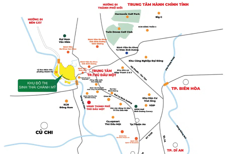 Vị trí dự án noxh Chánh Mỹ nằm trong khu đô thị sinh thái HUD Chánh Mỹ